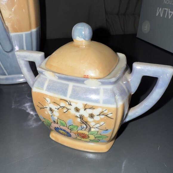 Lusterware Tea Set Made in Japan Floral Peach Luster Teapot Sugar Creamer Set - Picture 16 of 16